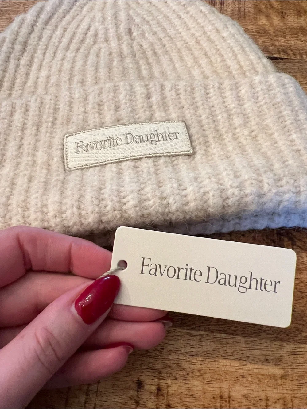 Favorite Daughter Light Beige Ribbed Knit Beanie